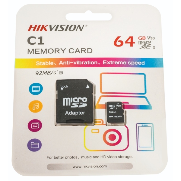 Picture of Hikvision C1 64Gb Micro SD Memory Card + Adaptor